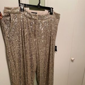 NWT Beautiful silver sequin cropped pants Express size XL
